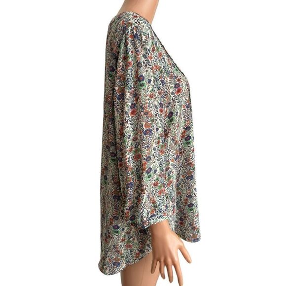 Rose & Olive Women's Ivory/Blue/Green Floral Boho/Peasant Tie Neck size 1X - Picture 2 of 7